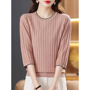 高端上衣打底女士中袖t妈妈七分春装恤袖衫2026洋气针织新款中年