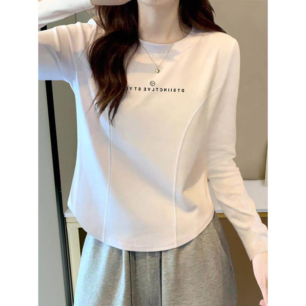 短款收腰女搭鱼骨2026打底衫设计感小个子初秋长袖T恤上衣显瘦内