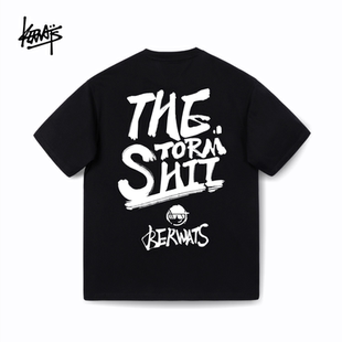 t恤无性别男女250g落肩短袖 KERWATS潮牌美式 复古英文字印胸花大码