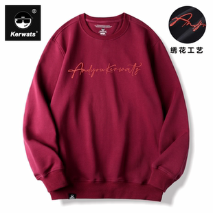 休闲风潮牌圆领卫衣 草签字母刺绣美式 KERWATS品牌大码 男女情侣装