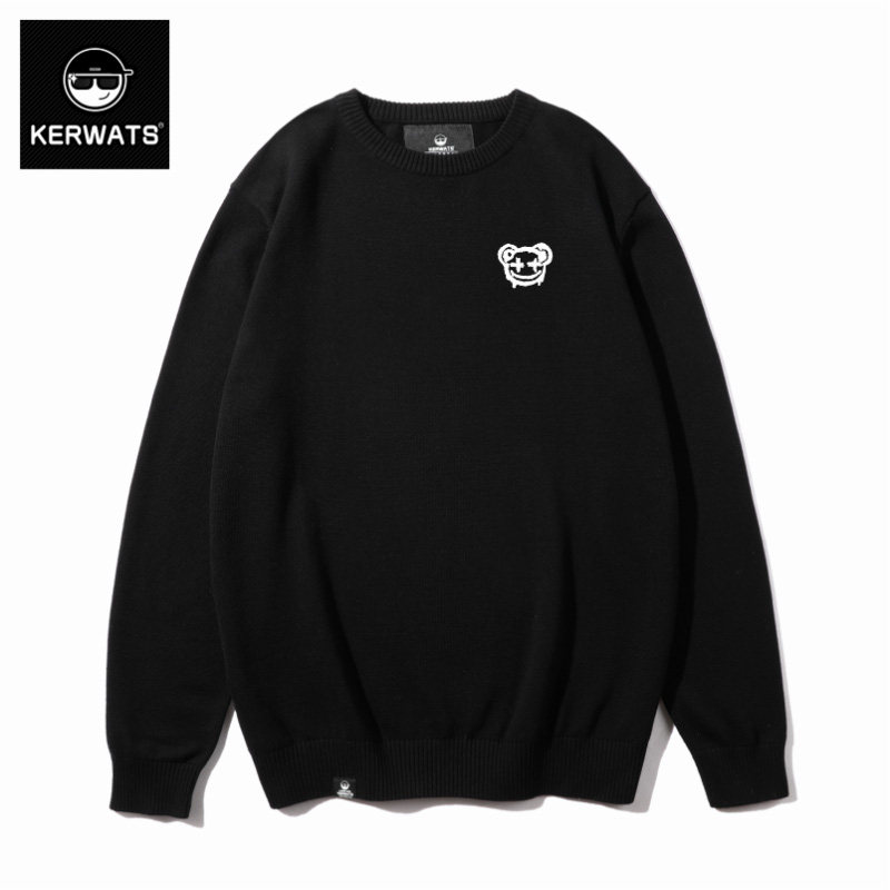 KERWATS韩版潮流小熊笑脸胸花简约百搭针织衫大码宽松纯棉毛衣男,男装,针织衫/毛衣,淘宝优惠券,粉丝福利购,淘宝优惠卷