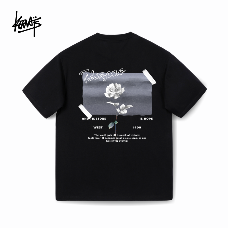 玫瑰油字母印花无性别百搭短袖