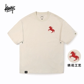 落肩短袖 KERWATS品牌大码 男女情侣小马胸花刺绣马年宽松型夏季 t恤