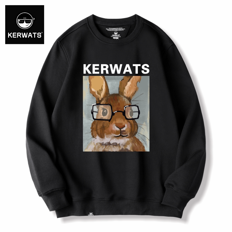 KERWATS兔子韩版兔子油画印花休闲打底衫男女情侣秋冬季长袖卫衣