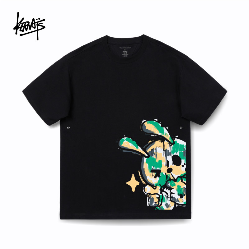 KERWATS韩版潮流卡通兔子个性印花t恤大码宽松纯棉无性别男女短袖