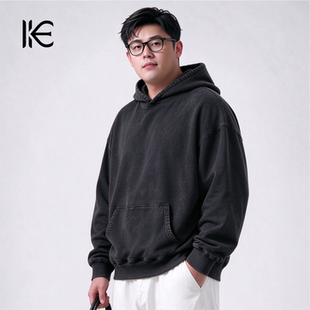 KERWATS可维特斯品牌大码水洗做旧肥仔男装大号潮牌休闲连帽卫衣