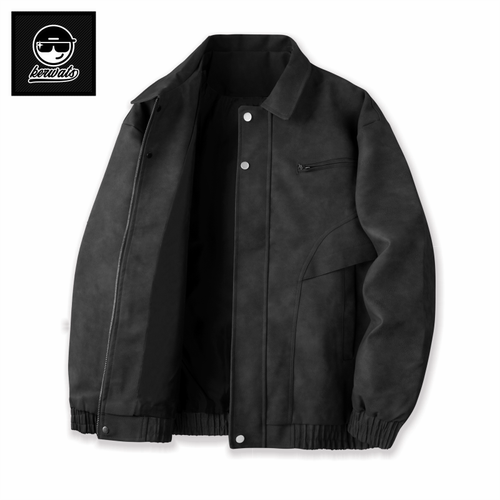 男装大码秋冬季美式仿皮翻领夹克
