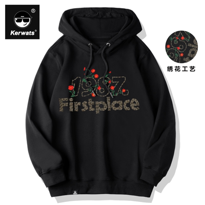 秋冬季大码男女情侣刺绣连帽卫衣