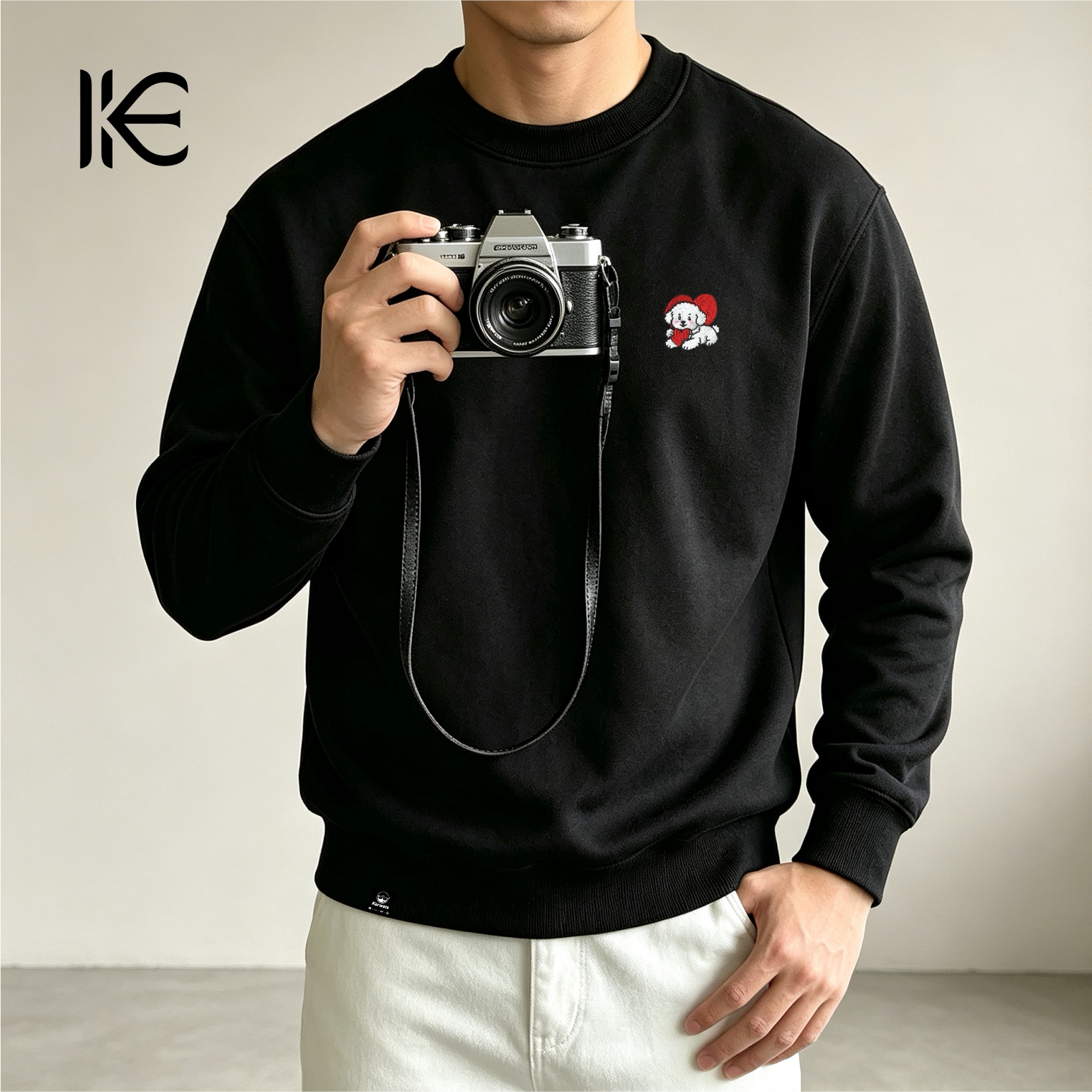 KERWATS可维特斯品牌大码男装爱心小狗胸花刺绣情侣秋冬长袖卫衣
