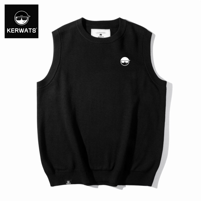 KERWATS秋冬大码简约胸花黑色新款圆领针织打底衫马甲毛衣背心男,男装,背心,淘宝优惠券,粉丝福利购,淘宝优惠卷