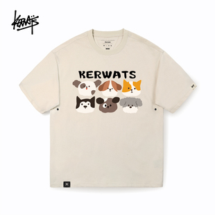 KERWATS可维斯品牌大码 t恤 男女情侣无性别动物卡通印花落肩短袖