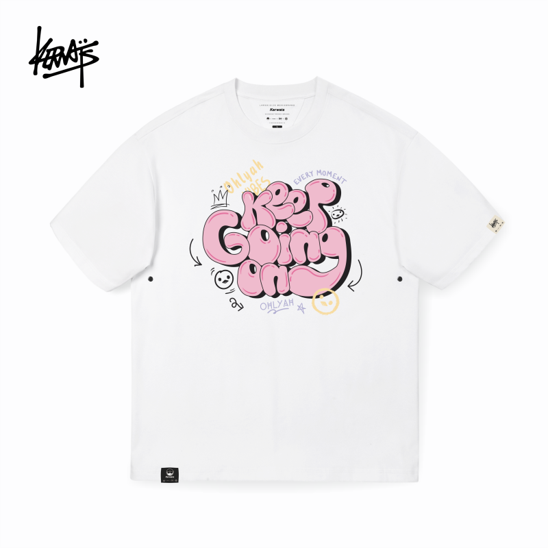 KERWATS可维斯品牌大码男女无性别英文小鸡印花夏季落肩短袖T恤