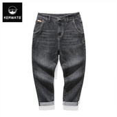 KERWATS2025新款 男潮 胖子运动休闲牛仔裤 港风简约百搭大码 直脚裤