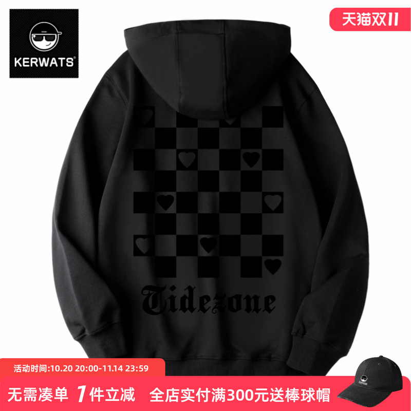 套头大码卫衣潮牌连帽男装方格