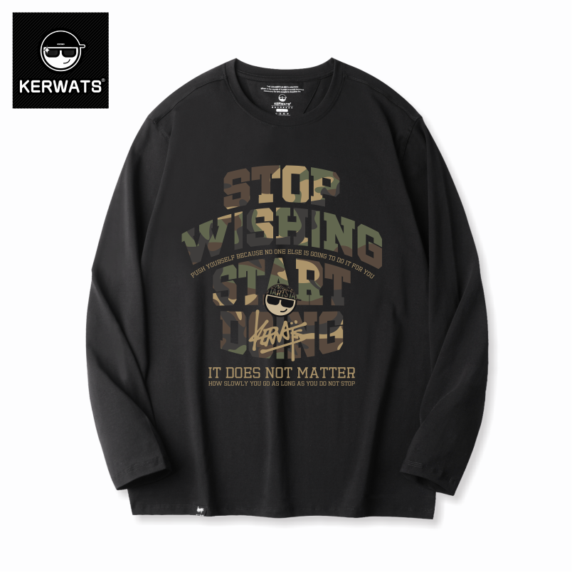 KERWATS大码男装迷彩英文字母潮牌印花长袖t恤宽松套头复古打底衫,男装,T恤,淘宝优惠券,粉丝福利购,淘宝优惠卷
