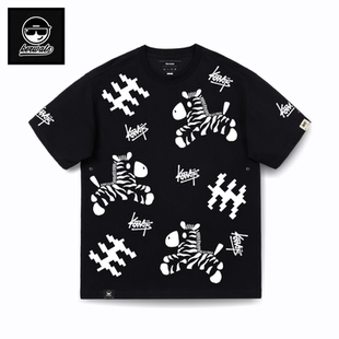 KERWATS品牌满印小马t恤短袖情侣装男女纯棉圆领学生上衣加大号码