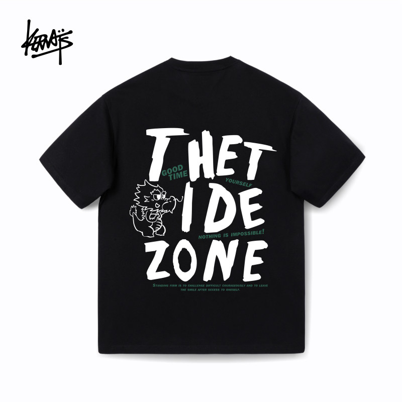 kerwats可维斯品牌大码男女情侣无性别爱心龙英文国风落肩短袖t恤