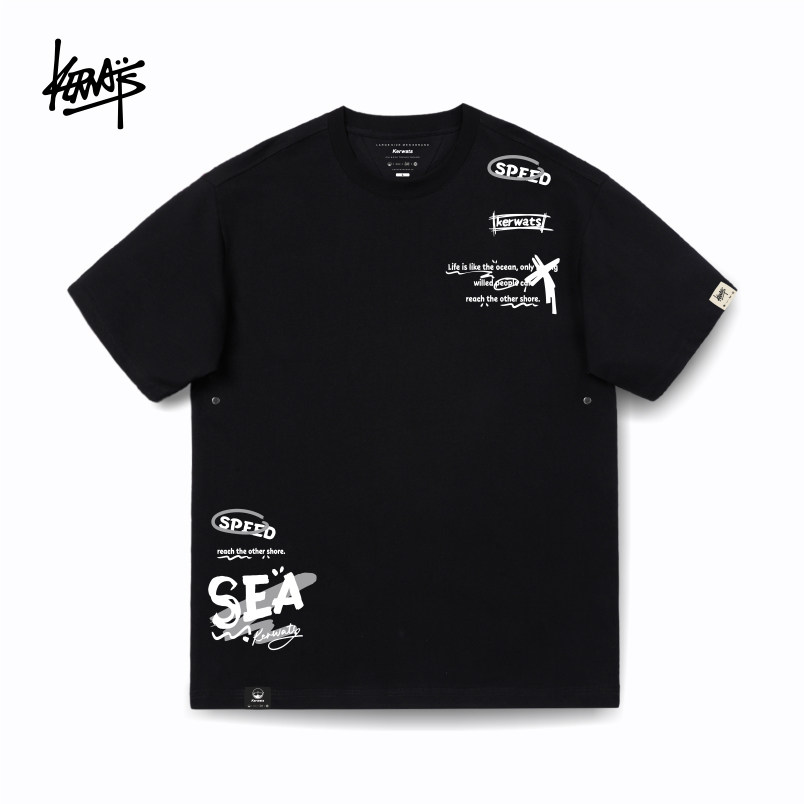 kerwats可维斯品牌大码男女情侣无性别字母印花美式夏落肩短袖t恤