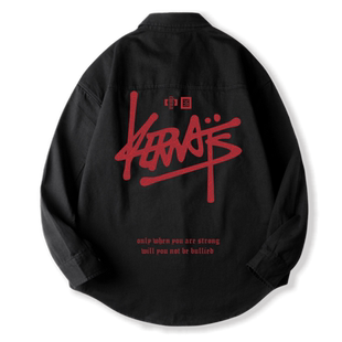 KERWATS/可维斯品牌英文字母潮牌印花t恤纯棉休闲长袖帅气衬衫男