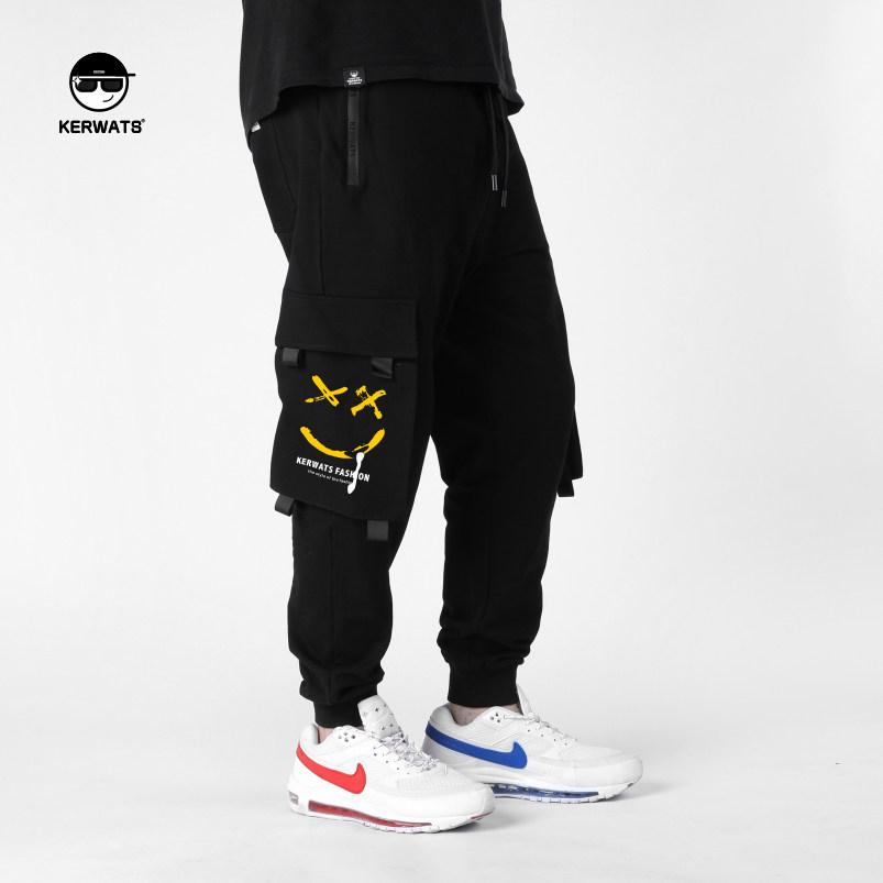 KERWATS大码男装笑脸潮牌印花小脚哈伦裤学生加大运动黑色工装裤,男装,休闲裤,淘宝优惠券,粉丝福利购,淘宝优惠卷