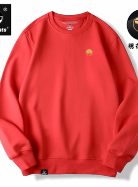 KERWATS品牌大码男女情侣头像胸花简约刺绣宽松型大红色圆领套头