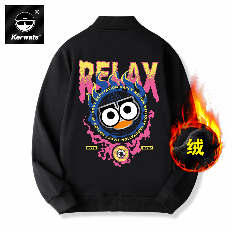 KERWATS可维斯品牌CUTE EYES系列大眼萌印花加绒男女百搭开衫卫衣