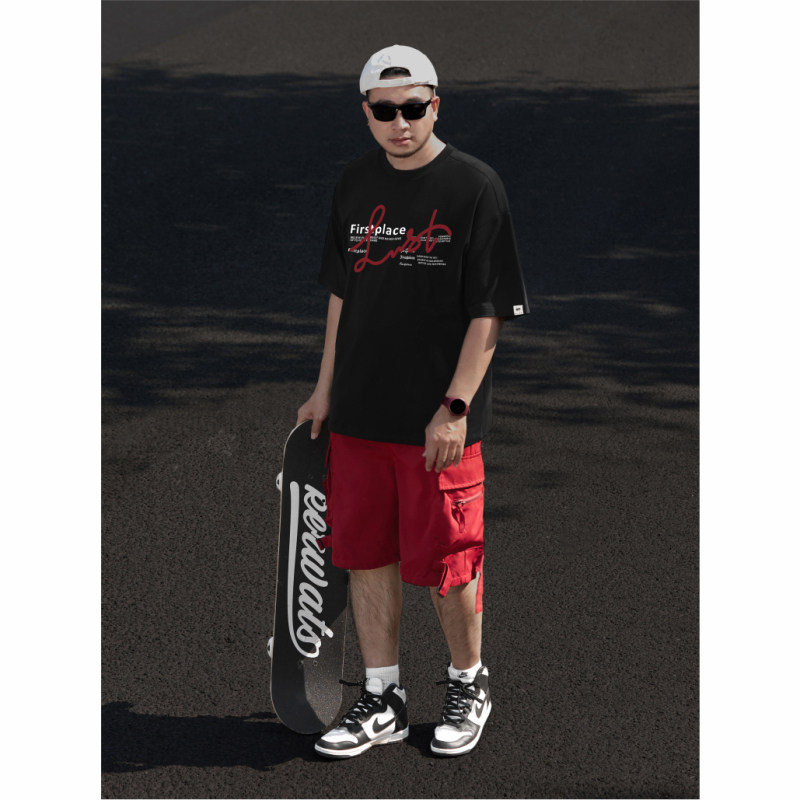 KERWATS品牌大码男装线条字母印花潮牌大号新疆棉落肩圆领短袖T恤,男装,大码上装,淘宝优惠券,粉丝福利购,淘宝优惠卷