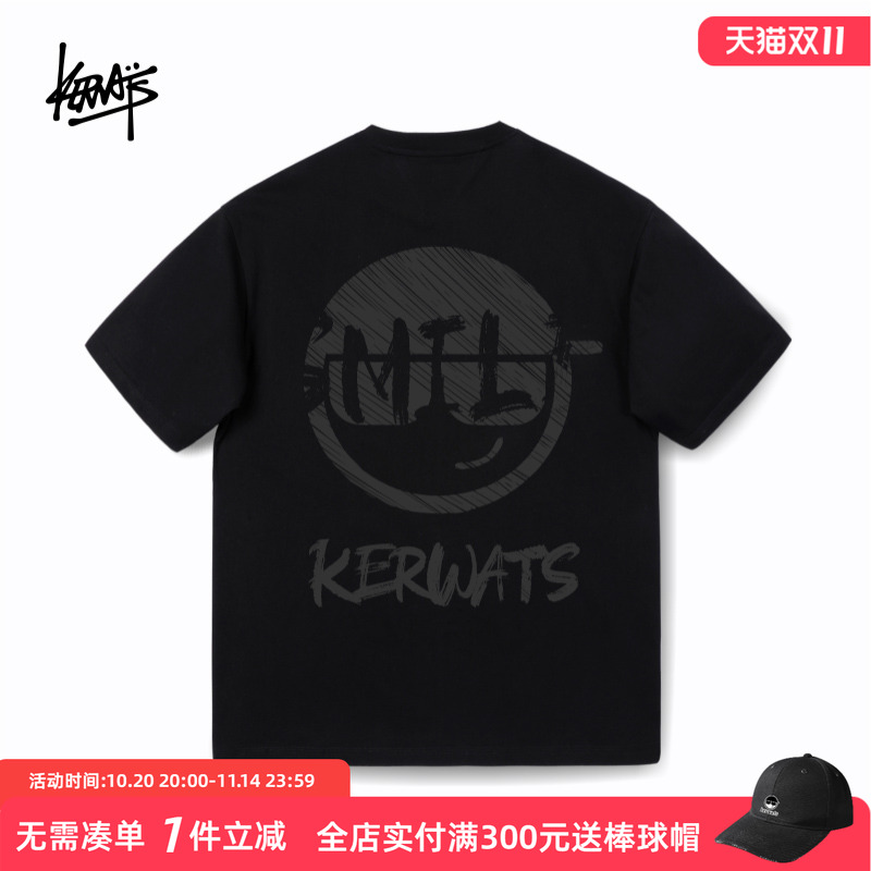 无性别花国短袖新款笑脸潮流英文