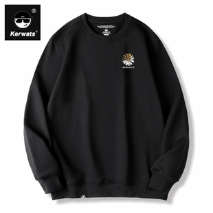 KERWATS品牌大码男女情侣小雏菊胸花秋冬季简约百搭纯绵圆领卫衣