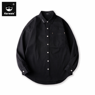 KERWATS可维斯品牌大码领子字母印花简约加肥加大秋季长袖衬衫男