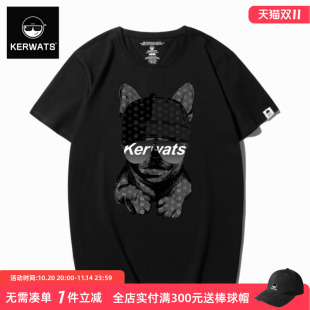 小狗动物印花加肥加大宽松衣服潮 t恤胖子情侣短袖 KERWATS大码 男装