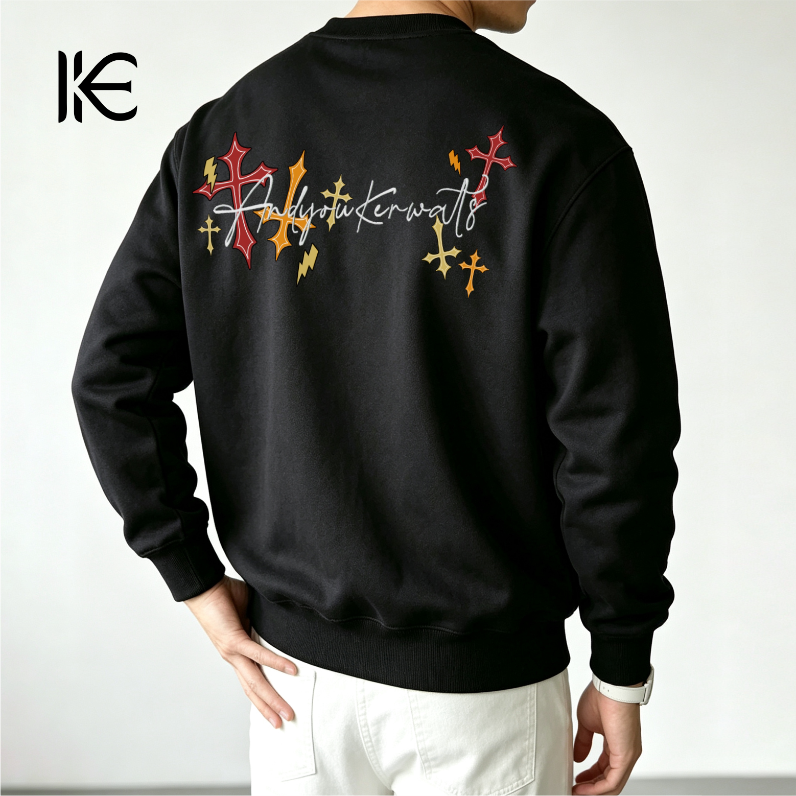 KERWATS可维特斯品牌大码男装十字图标字母印刺绣花潮牌圆领卫衣