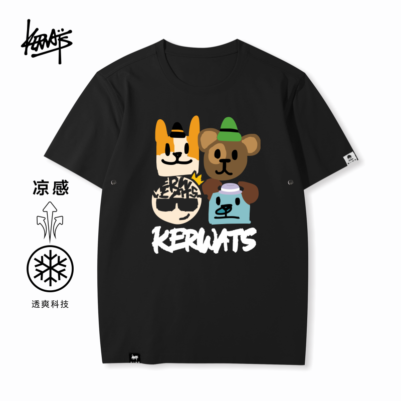 KERWATS可维斯品牌大码男女情侣无性别动物卡通印花凉感冰丝短袖