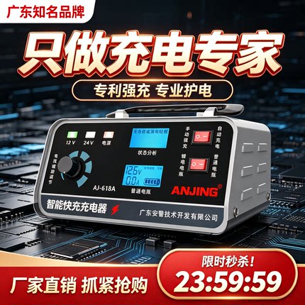 电瓶充电器12v24v通用全自动智能自停激活修复启停电瓶专用充电器