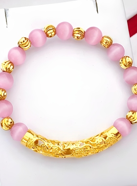 手串手链黄铜镀金转运水晶猫眼弯管猫眼石天然水晶精致千金中式