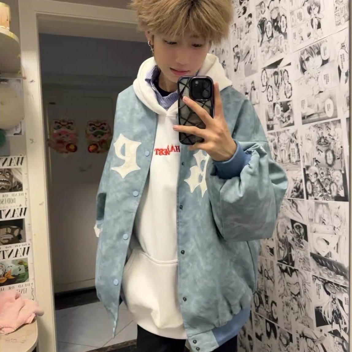 美式复古字母刺绣夹克外套男款初秋2025新款情侣设计感宽松棒球服,男装,夹克,淘宝优惠券,粉丝福利购,淘宝优惠卷