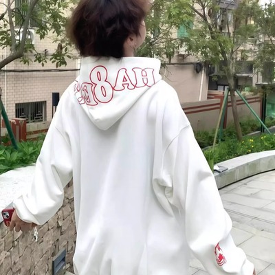 美式高街字母刺绣连帽卫衣男秋冬