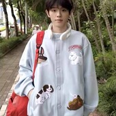 美式 慵懒chic圆领纽扣重工刺绣青少年高质量痞帅百搭开衫 上衣外套