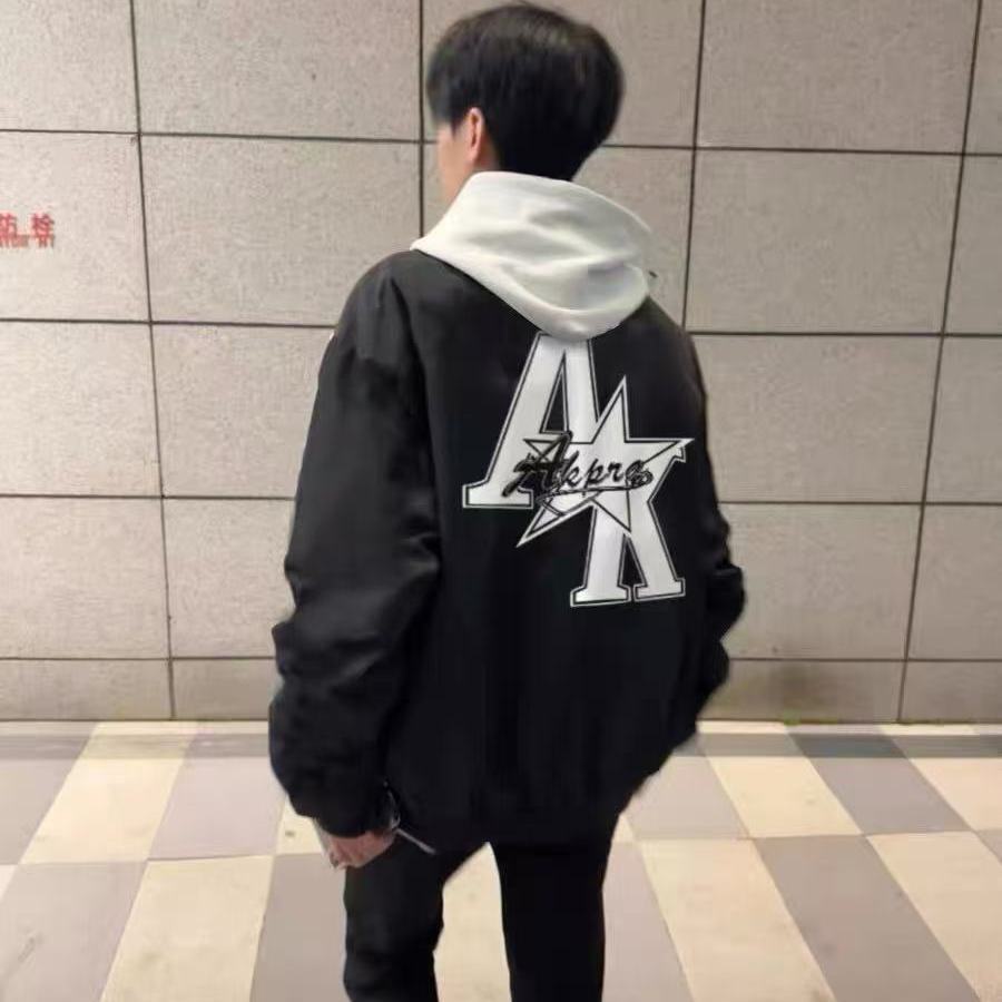 国潮高街黑色棒球服字母男装夹克早秋美式飞行员痞帅薄款情侣外衣