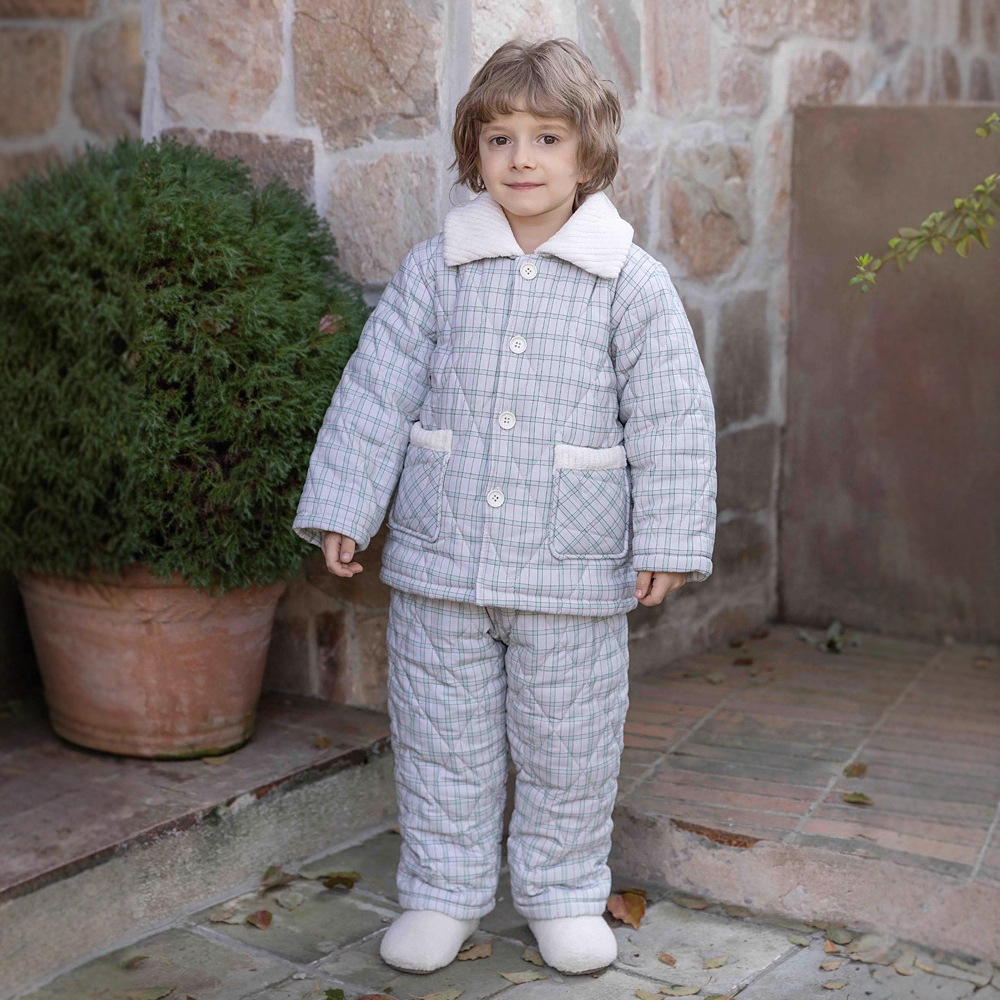 冬季儿童新品三层加厚夹棉睡衣男童绗棉家居服可外穿保暖一套