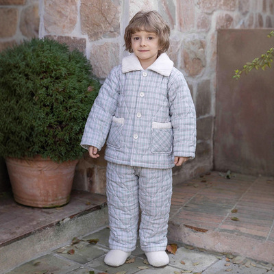 冬季儿童新品三层加厚夹棉睡衣男童绗棉家居服可外穿保暖一套