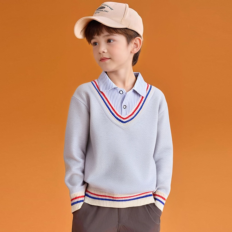 2026春秋新款男童卫衣上衣男孩打底衫假两件中大儿童装衬衫领外套