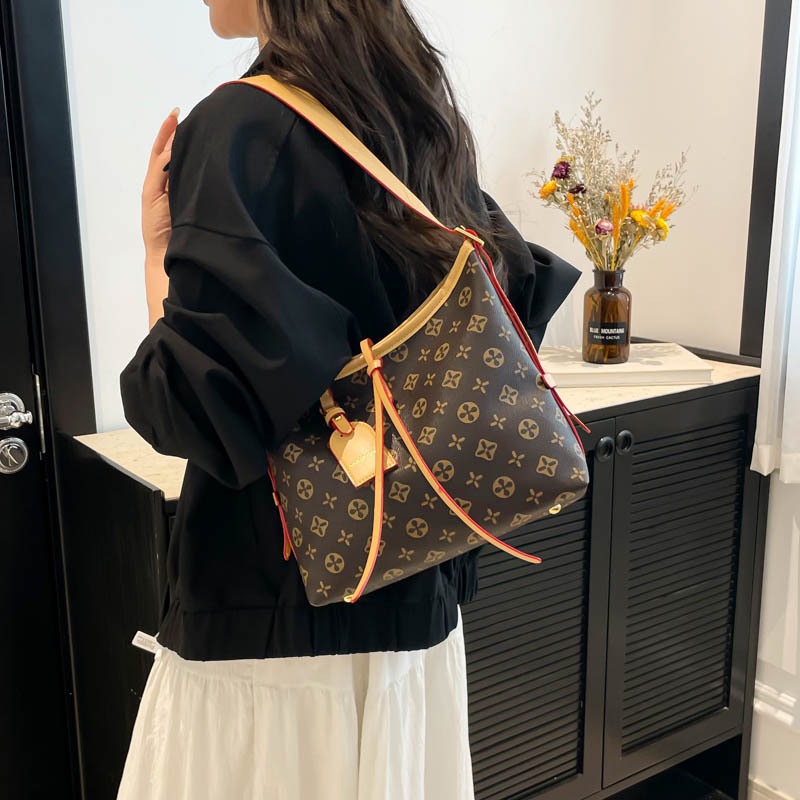 2025新款老花女包真皮麻将包腋下链条包单肩斜挎包