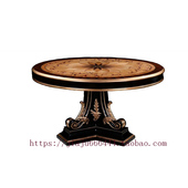 法式 奢华别墅餐厅实木雕花意大利贝壳拼花1米3餐桌 餐桌圆桌欧式
