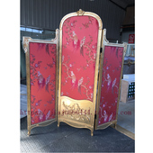 法式 客厅折叠屏风实木雕刻意大利金箔布艺屏风 落地屏风隔断欧式