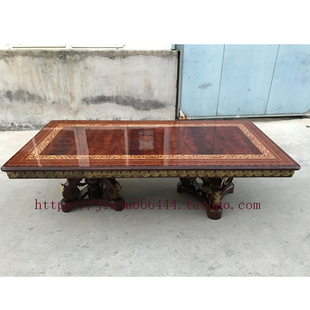 欧式实木餐桌椅组合法式英式长方形餐桌意大利实木雕花铜件12人桌