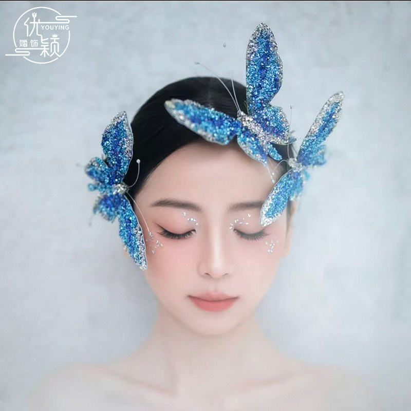 优颖新款重工蓝色碎钻蝴蝶发饰舞台表演头饰华丽礼服闪亮发夹演出,饰品/流行首饰/时尚饰品新,发饰,淘宝优惠券,粉丝福利购,淘宝优惠卷