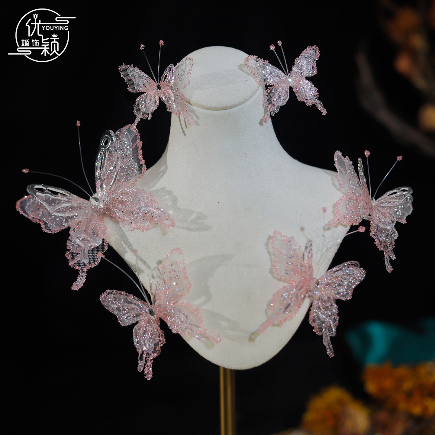 优颖新款超仙森系粉色水晶蝴蝶发饰新娘头饰甜美软发带造型配饰,饰品/流行首饰/时尚饰品新,发饰,淘宝优惠券,粉丝福利购,淘宝优惠卷