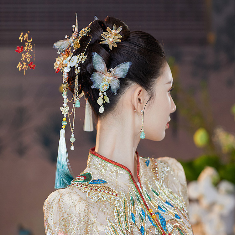 彩色仙美轻盈蝴蝶结发夹中式套装
