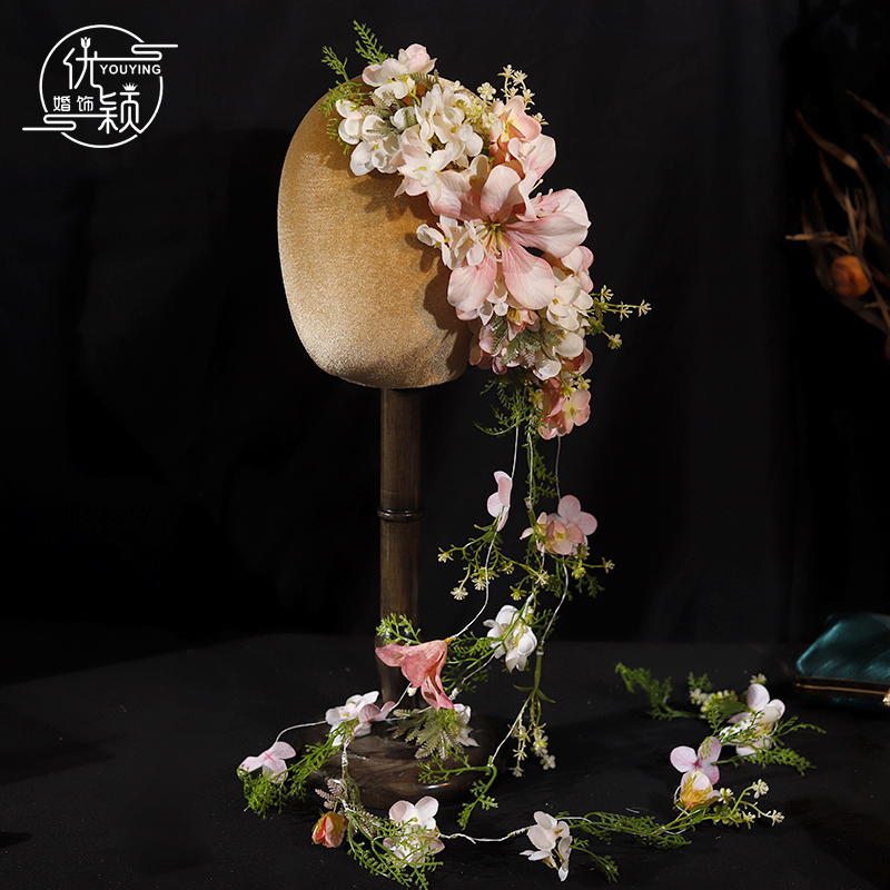 新娘头饰森系花艺发饰简约高级感造型仙女氛围感写真结婚礼服发饰